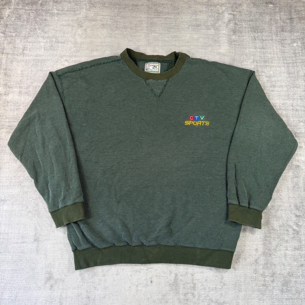 Vintage Harpurs CTV Sports Sweatshirt Mens XL Green Textured Crewneck Canada